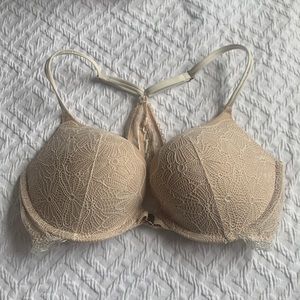 Victoria’s Secret Very Sexy Push Up Bra. Open front, lace up detailing in back